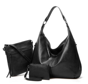 Vegan Leather Tote Bag Set – 3-Piece Shoulder Handbag, Messenger Bag & Wallet with Double Side Zippers