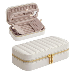 Detachable Jewellery Storage Box with Mirror – Travel Jewellery Organiser – Zipper Case for Rings, Earrings & Necklaces