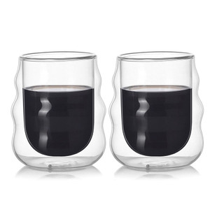 Double-Walled Ripple Glass Coffee Mugs – Insulated Borosilicate Cups for Hot & Cold Drinks