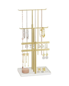 Golden Jewelry Stand Tower – Multi-Tier Necklace & Bracelet Organiser for Vanity Storage