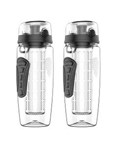 Fruit Infuser Water Bottles 2-Pack - 1000ml BPA-Free Tritan Leakproof Bottle with Infuser Rod & Water Level Markings