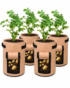 4 Pack Potato Grow Bags - Planting Pots with Handles for Vegetables Garden Growing