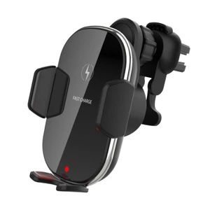 Wireless Car Charger 15W Qi Fast Charging Auto Clamping Phone Mount - Black
