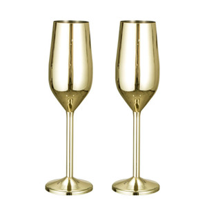 Stainless Steel Champagne Glasses 2-Pack - 200ml Durable Shatterproof Flutes