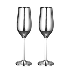 Stainless Steel Champagne Glasses 2-Pack - 200ml Durable Shatterproof Flutes