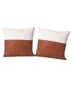 Vegan Leather Throw Pillow Covers, Premium Soft Faux Leather 45x45cm Square Cushion Cases with Hidden Zipper - 2 Pack
