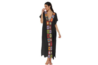 Womens Long Beach Cover with Color Front Panel Womens Long Beach Cover with Color Front Panel