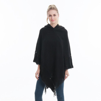 Ladies' Hooded Cape with Fringed Hem