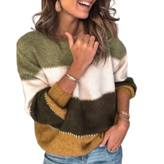 Colour Block Round Neck Knitted Sweater