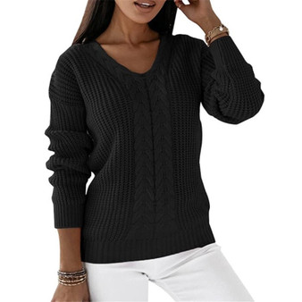 V-Neck Solid Colour Twist Knitted Pullover Top