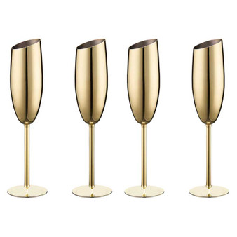 Stainless Steel Champagne Flutes - Diagonal Version - 4packs