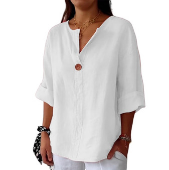 Casual V Neck Cotton Line Tops 