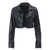 Womens  Vegan Leather Jacket Loose Fit Button Closure
