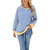 Stripe Side Split Loose Casual Design Neck Jumper