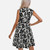 Leaf Printed V-Neck Sleeveless Skirt