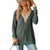Women's Lace V Neck Contrast Colour Long Sleeve Tops