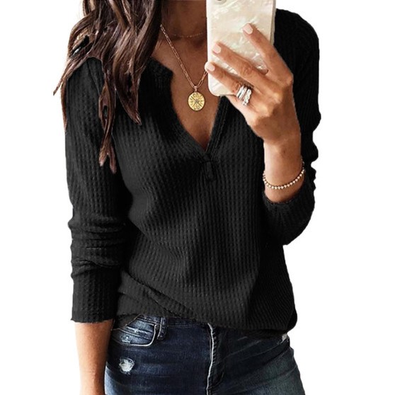 Cotton Blend V-Neck Long Sleeve Cotton Blend V-Neck Long Sleeve