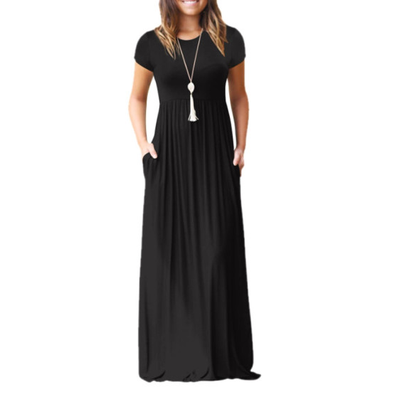 Women's Round Neck Solid Colour Dress With Pockets Women's Round Neck Solid Colour Dress With Pockets