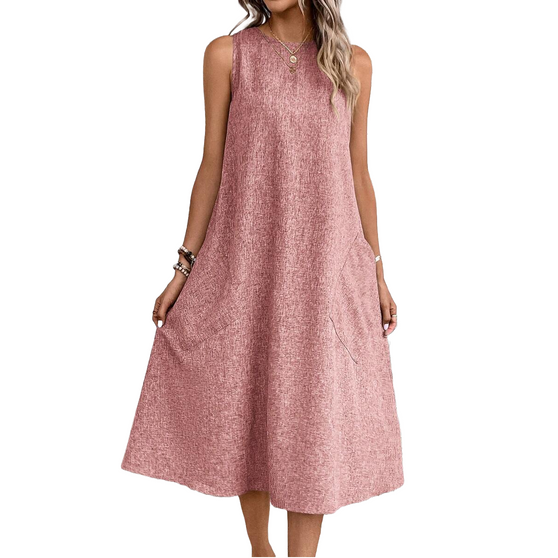 Women's Round Neck Pocket Swing Dress Women's Round Neck Pocket Swing Dress