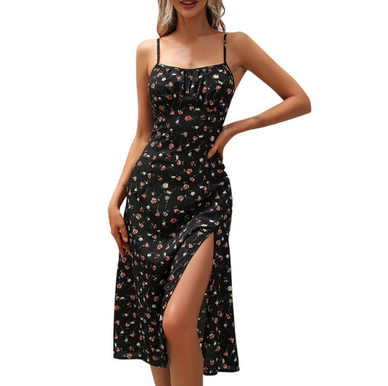 Floral Slit Strappy Dress  Floral Slit Strappy Dress
