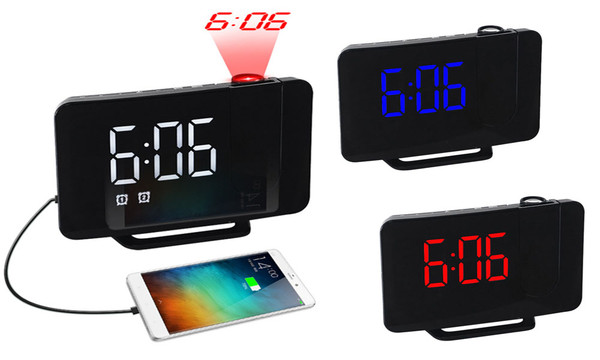 Digital Curve LED Projector Alarm Clock with White Light for Bedroom