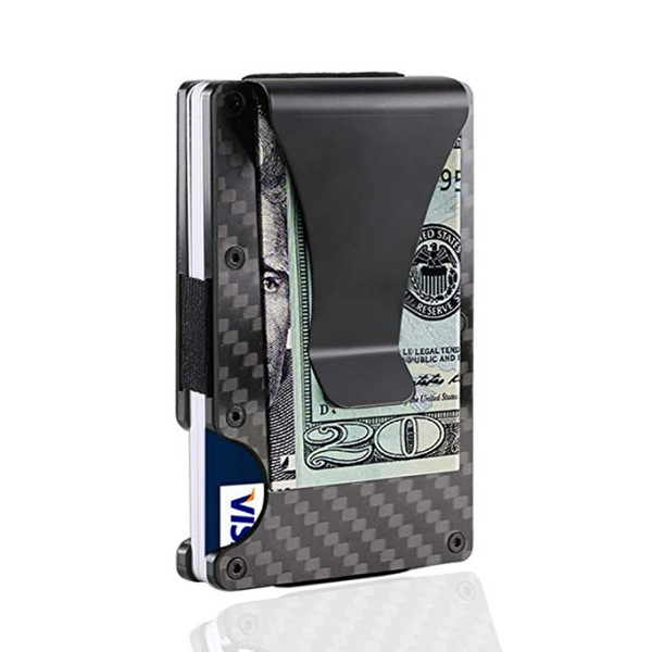Mens Card Holder Cash Clip Carbon RFID enabled High Quality Stainless Steel