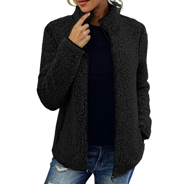 Ladies  Stand-Up Collar Fleece Zipper Coat