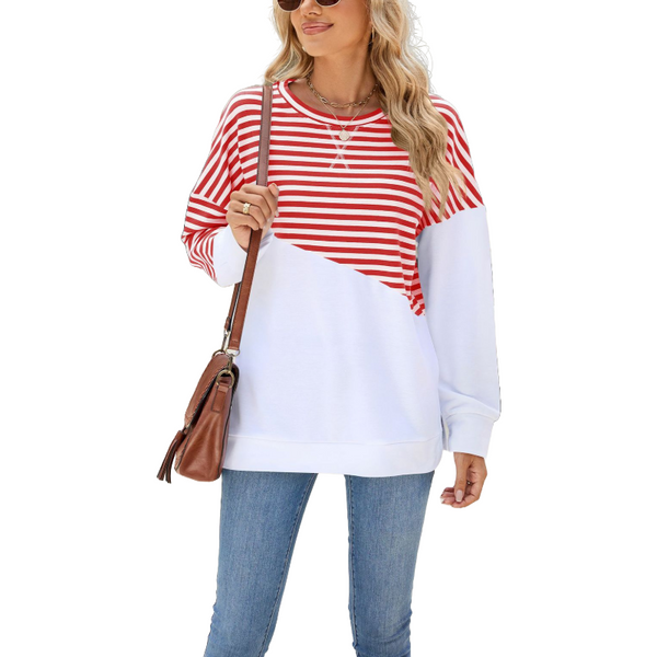 Side Split Loose Casual Stripe Joint Jumper