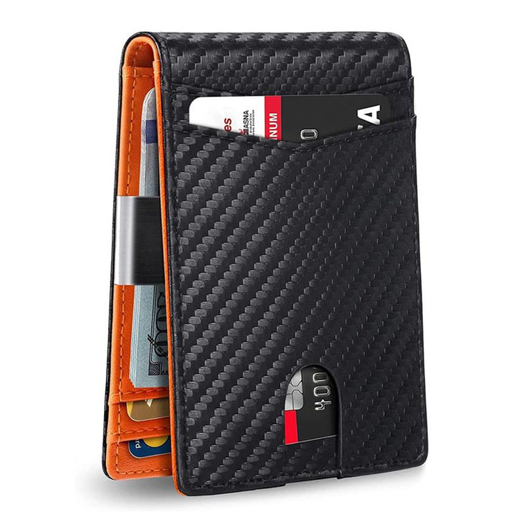 Men's Slim Money Clip Wallet – Minimalist RFID Blocking Card Holder & Front Pocket Bifold (Black Leather)