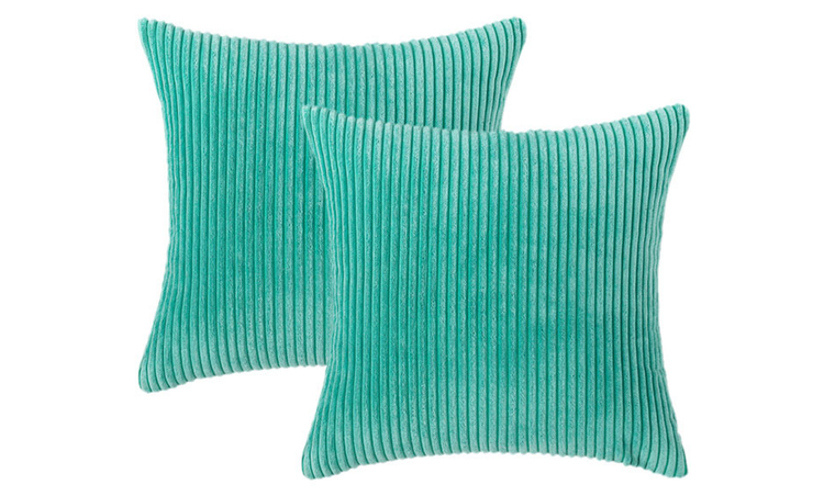 Striped Velvet Cushion Covers, Soft Square Throw Pillow Slipcovers with Invisible Zipper  - 2 Pack