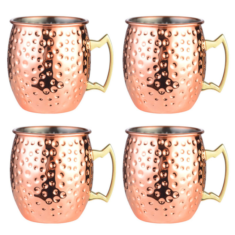 Moscow Mule Copper Mugs - 550ml Hammered Stainless Steel Cocktail Cups with Handles for Chilled Drinks, Bar - 4-Pack 