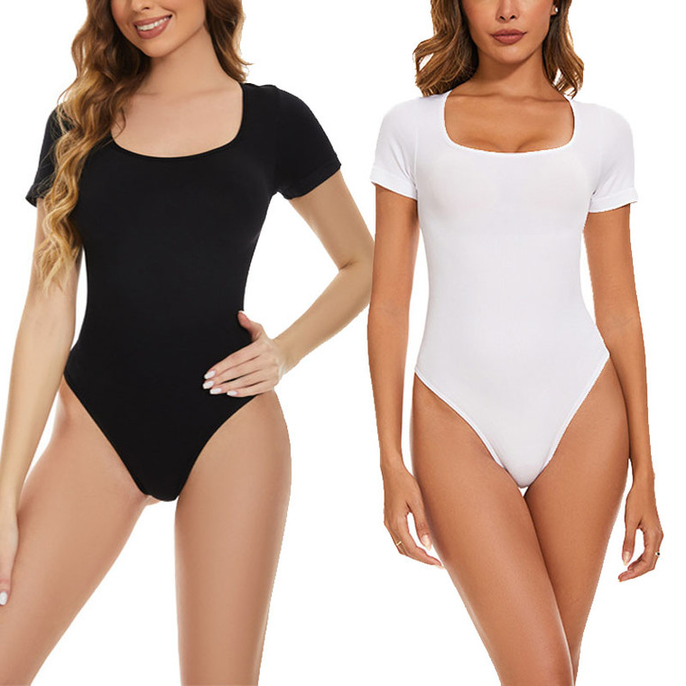 Women's Square Neck Short Sleeve Bodysuits - 2 Pack