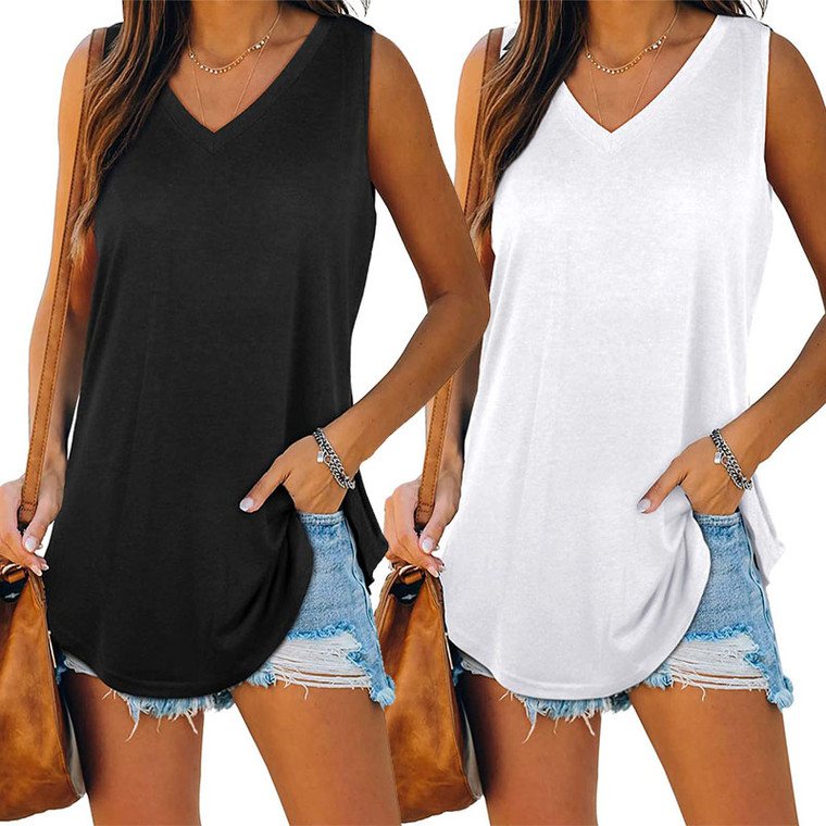 Womens V Neck Flowy Sleeveless Tank Tops - 2 Pack