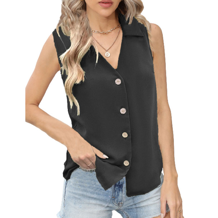 Womens Sleeveless Collar Tank Shirt