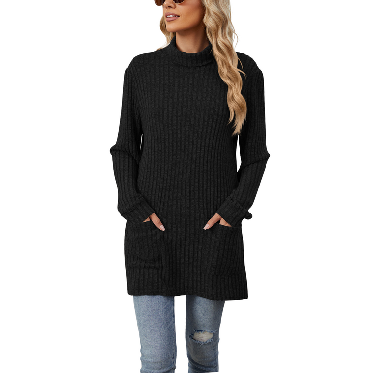 Half High Collar Long Sleeve Pocket T-shirt Top 
