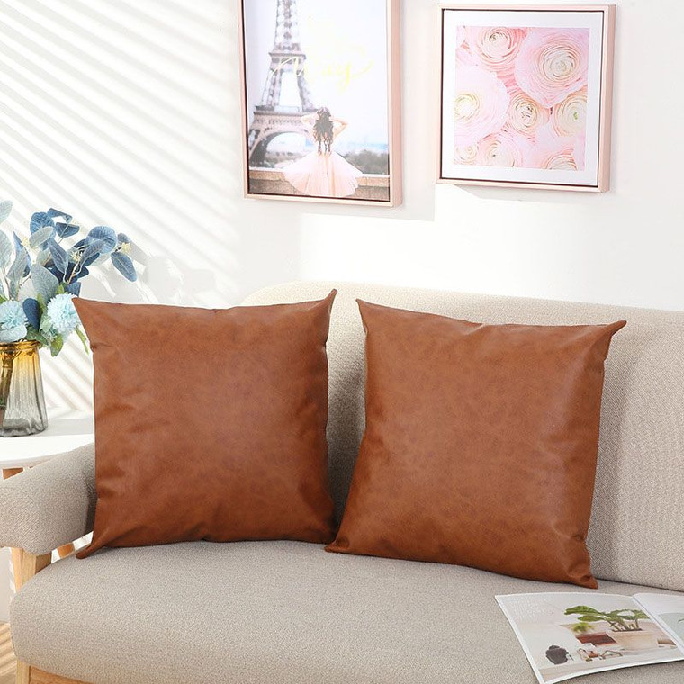 Vegan Leather Throw Pillow Covers - 2pack