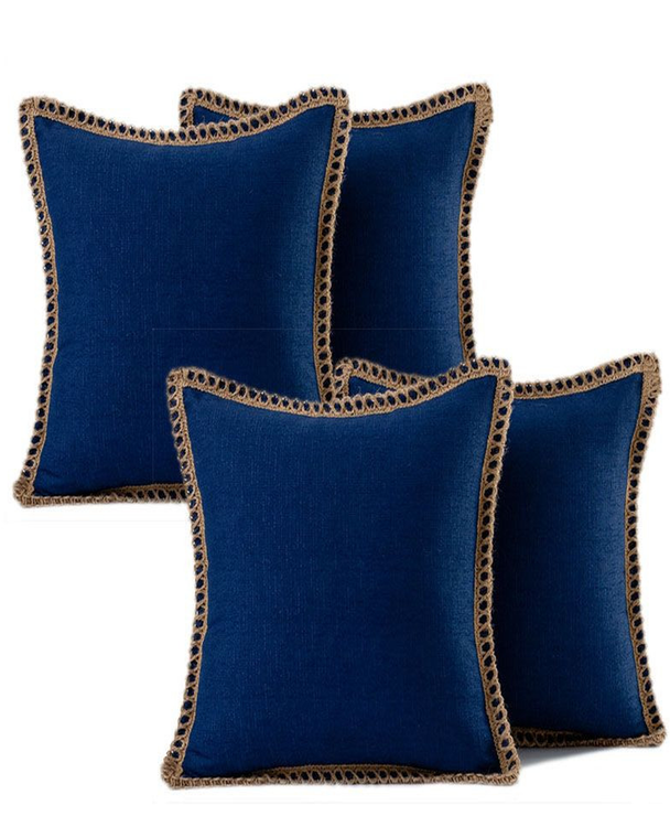 Thread Stitched Edges Throw Pillow Covers Modern Square Cushion Cases with Invisible Zipper Decor - 4 Pack