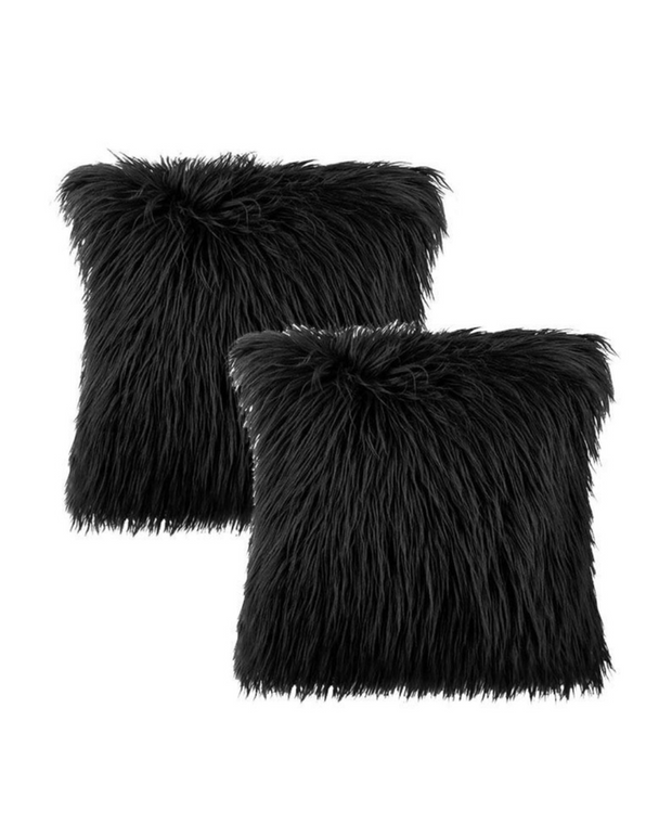 Fuzzy Throw Bed Pillow Covers - Soft Plush Fleece Faux Fur Decorative Cushion Cases for Couch - 2 Pack