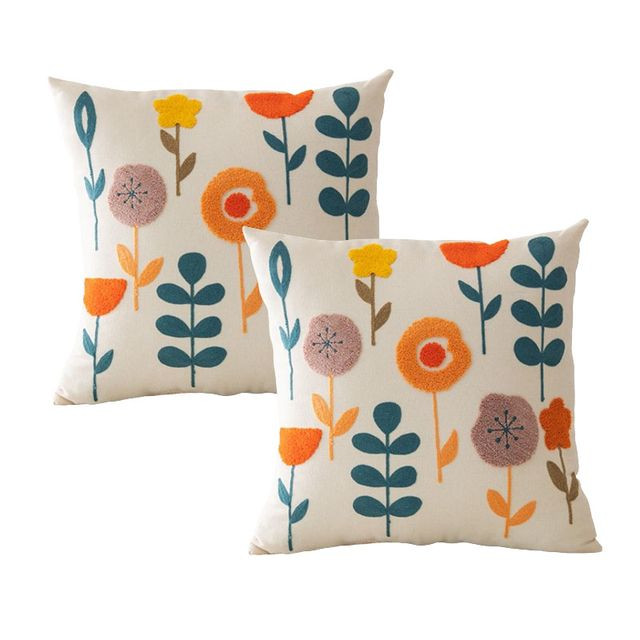 Towel Embroidered Flower Throw Pillow Cover - 2 Packs
