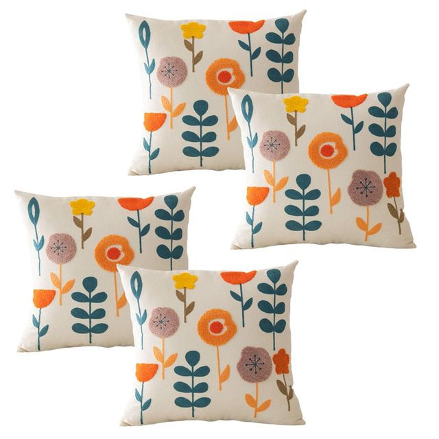Towel Embroidered Flower Throw Pillow Cover - 4 Packs