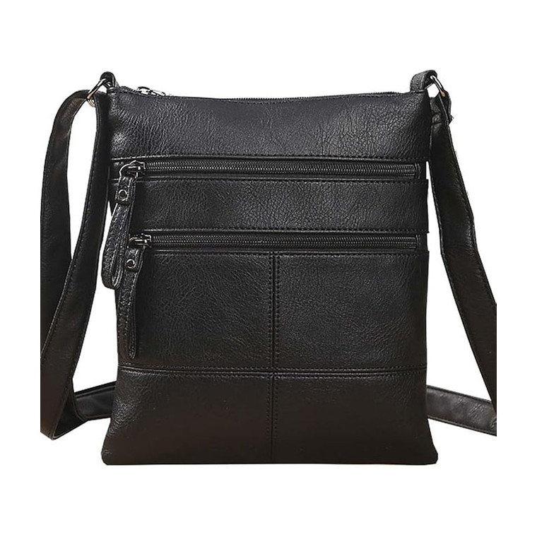 Vegan Leather Shoulder Bag – 3-Zipper Multi-Pocket Crossbody Purse with Adjustable Strap & Secure Storage