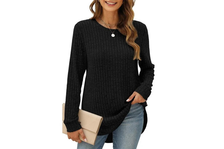 Women's Long Sleeves Round Neck Curve Bottom Tops