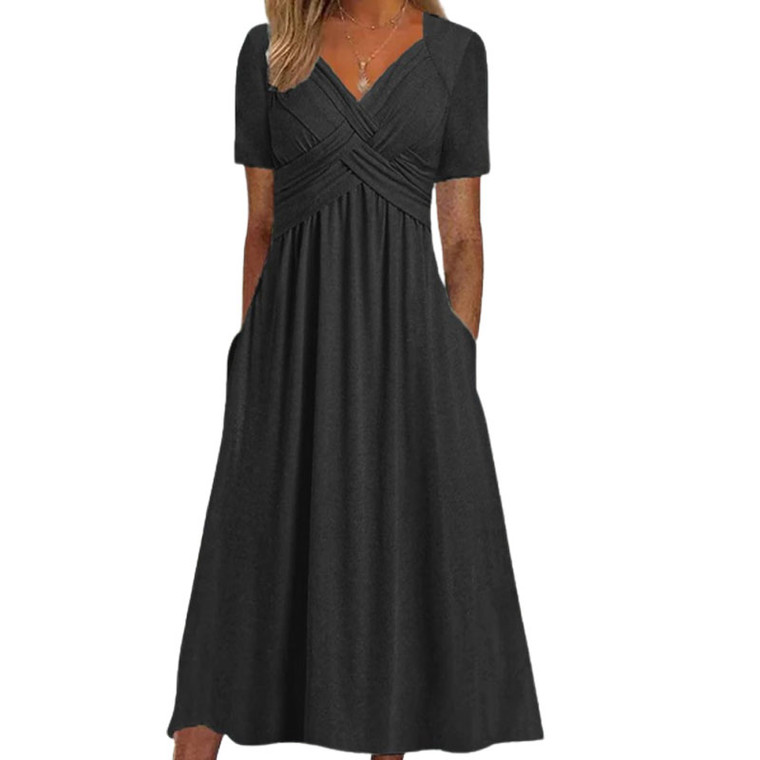 Cross Chest Belt Design Dress with Pockets