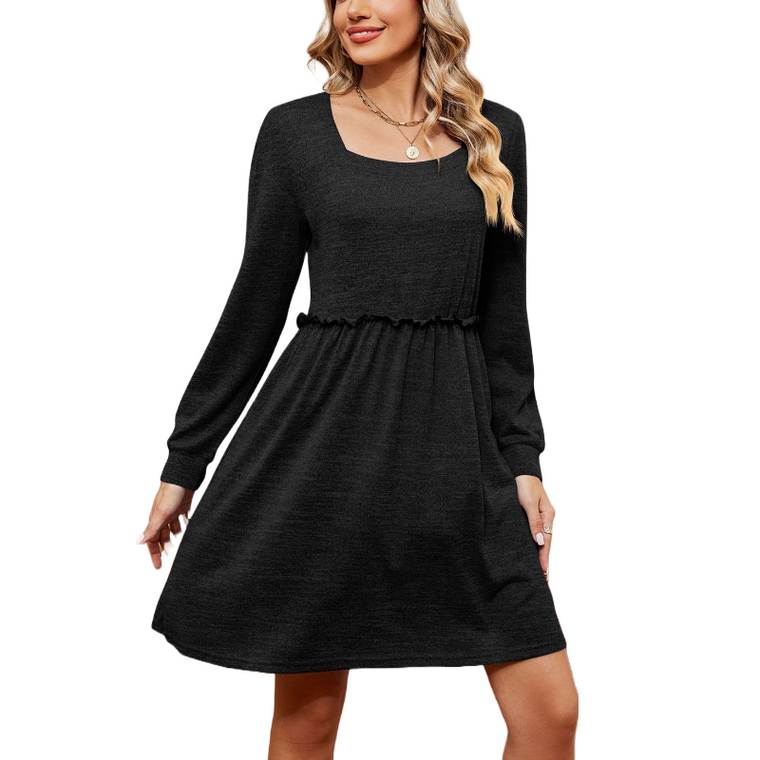 Long Sleeves Square Neck Short Dress