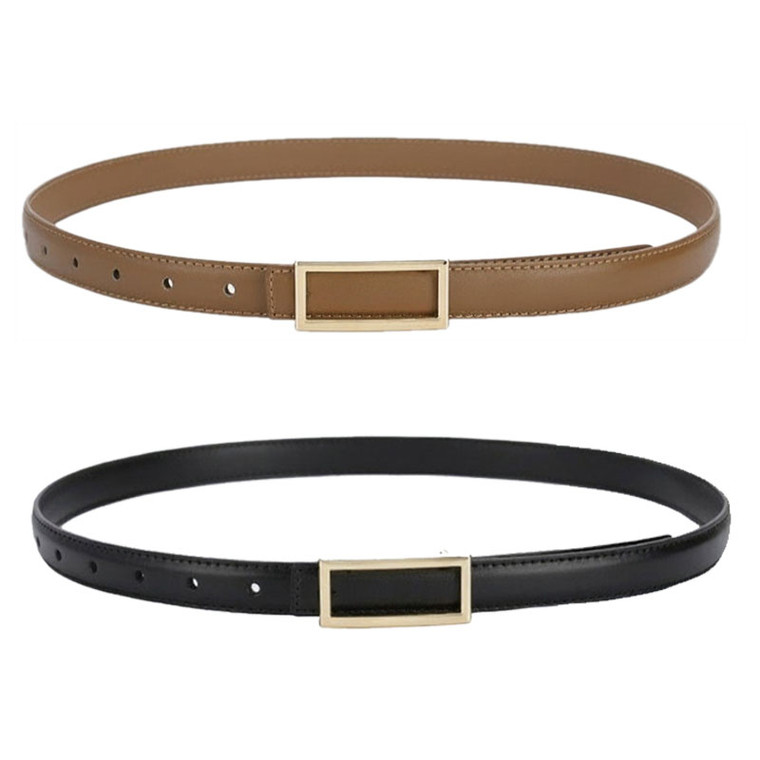 Genuine Leather Skinny Belt – 2-Pack Timeless Thin Waist Belts with Versatile Fit & Polished Buckle