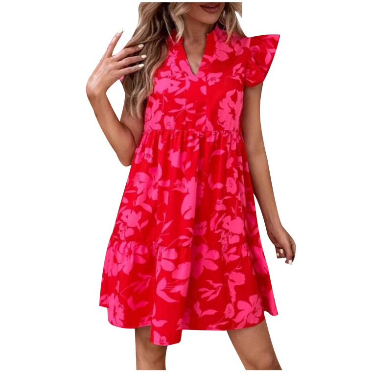 Womens Elegant V-Neck Casual Bell Sleeve Dress