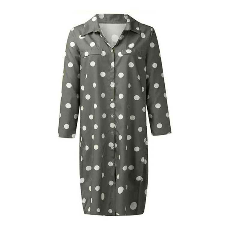 Summer Polka Dot Print Maxi Dress Women's Button Slit Long Flowy Shirt Summer Dresses for Women with Pocket