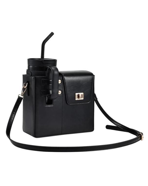 Premium Vegan Leather Crossbody Water Cup Bag - Stylish Travel Bottle Carrier Purse & Everyday Phone Pouch