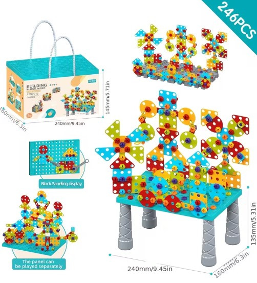 Screws Assemble Blocks 246PCS – Creative Building Construction Toy Set – Educational DIY Assembly Blocks for Kids