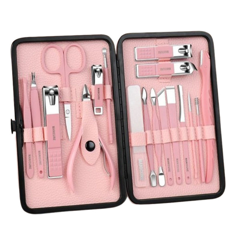 18-Piece Women's Manicure & Pedicure Grooming Kit – Professional Stainless Steel Nail Care Set with Travel Case